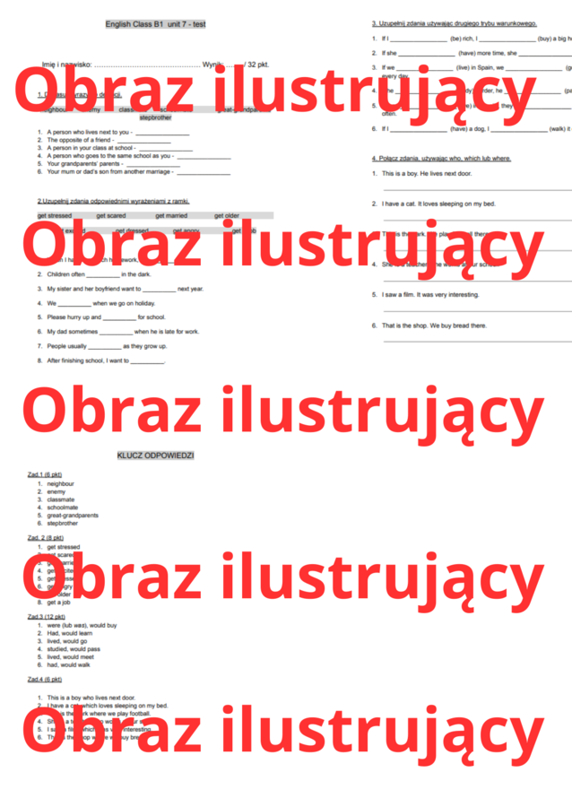 English Class B1 unit 7 test (sprawdzian / praca klasowa)