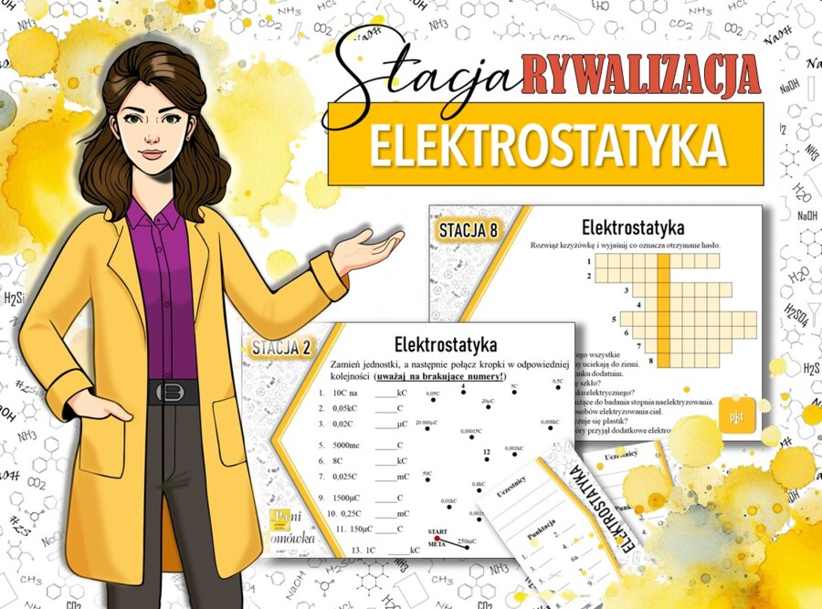 Stacja: RYWALIZACJA! Klasa 8. Fizyka. Elektrostatyka. Powtórzenie wiadomości. Stacje zadaniowe. Praca grupowa. Zadanie. Gra dydaktyczna. MOC powtórki.
