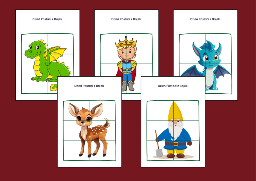 DZIEŃ POSTACI Z BAJEK – biblioteka – świetlica – przedszkole - UKŁADANKA - układanki - puzzle - 10 szt.