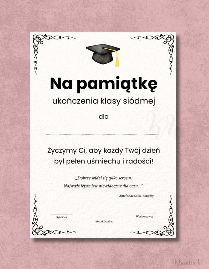 Wklejki do książek na zakończenie roku - klasa 7