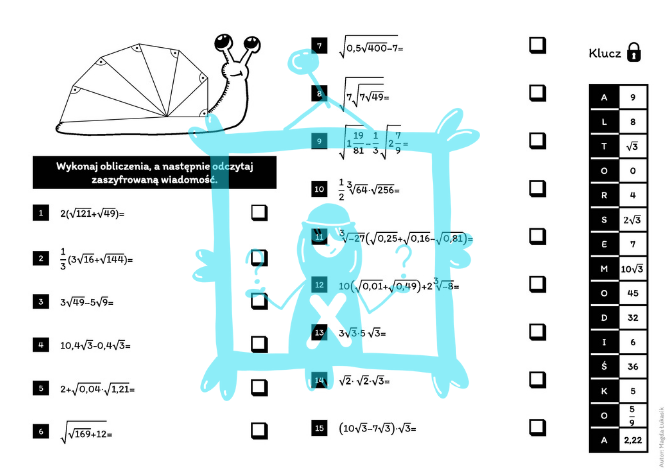 Matematyka. Klasa 8. Obliczanie wartości wyrażeń zawierających pierwiastki. Szyfrogram. Szkoła podstawowa