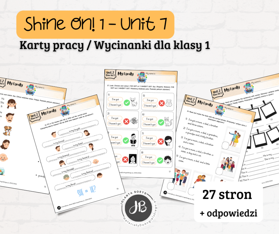 Materiały do Shine On! 1 Unit 7 – My Family - karty pracy - wklejki/wycinanki