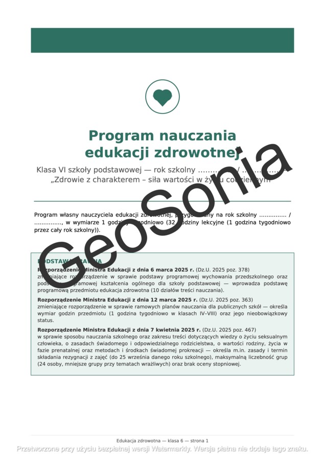 Gotowy Pakiet do Edukacji Zdrowotnej dla Klasy VI – Rok Szkolny