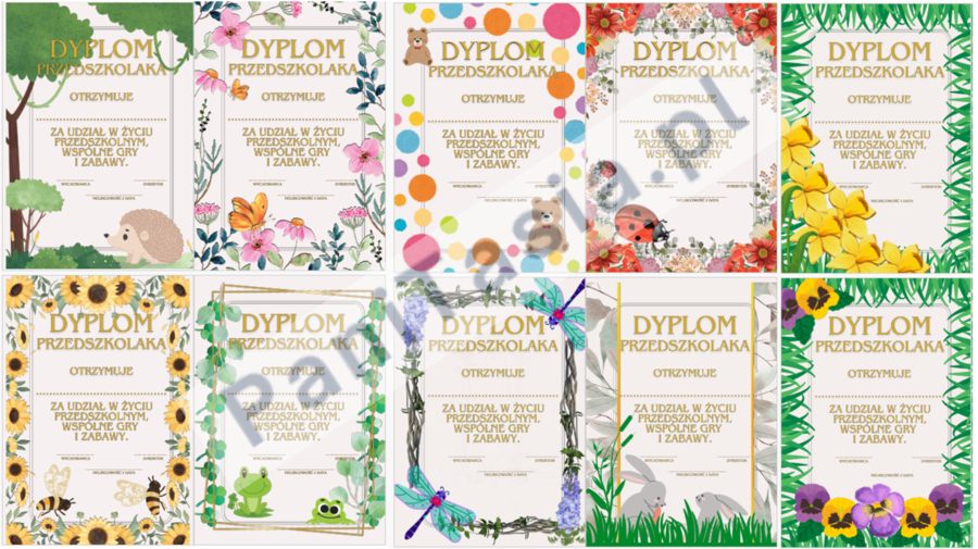 DYPLOM PRZEDSZKOLAKA na zakończenie roku szkolnego - 31 wzorów !!!