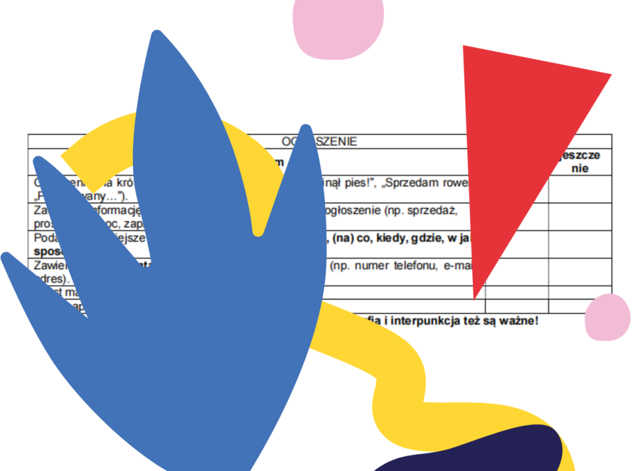 Kryteria pisania OGŁOSZENIA na języku polskim - klasa IV-VI