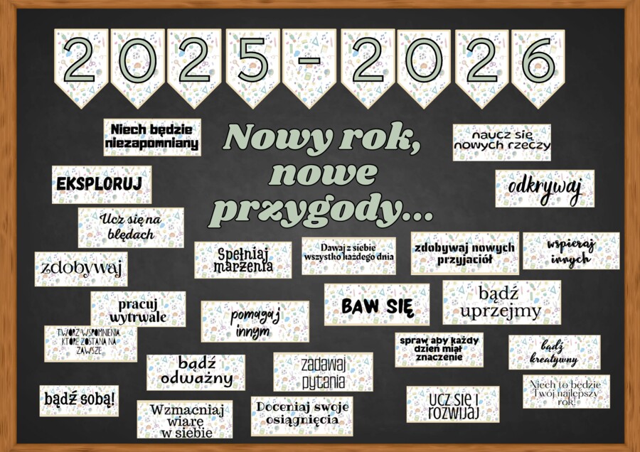 Motywacyjna gazetka szkolna po polsku wersja kolorowa oraz czarno biała,Świetlica, Rozpoczęcie roku szkolnego- szablon canva.