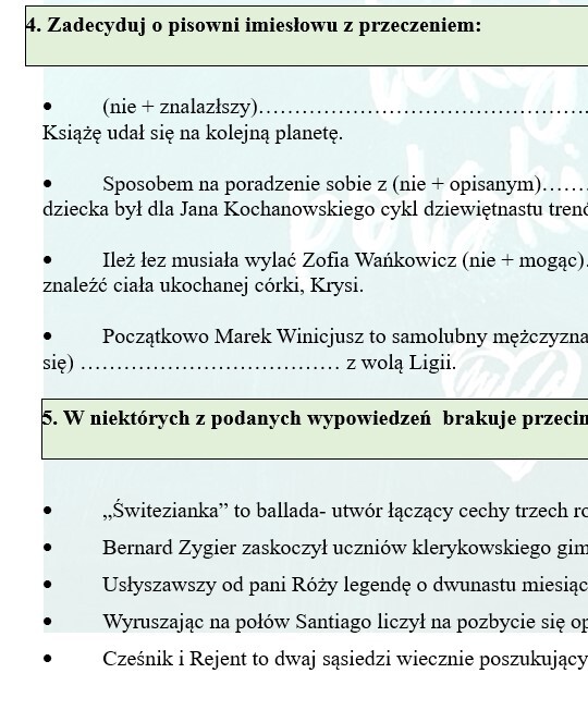 IMIESŁOWY I LEKTURY - WIEDZA O JEZYKU I BOHATERACH. ĆWICZENIE PRZED EGZAMINEM.