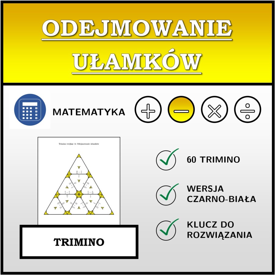 Trimino - Odejmowanie ułamków | matematyka