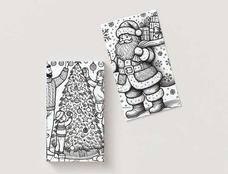 Karty z listą prezentów. Wesołe karty z obrazkami prezentów.