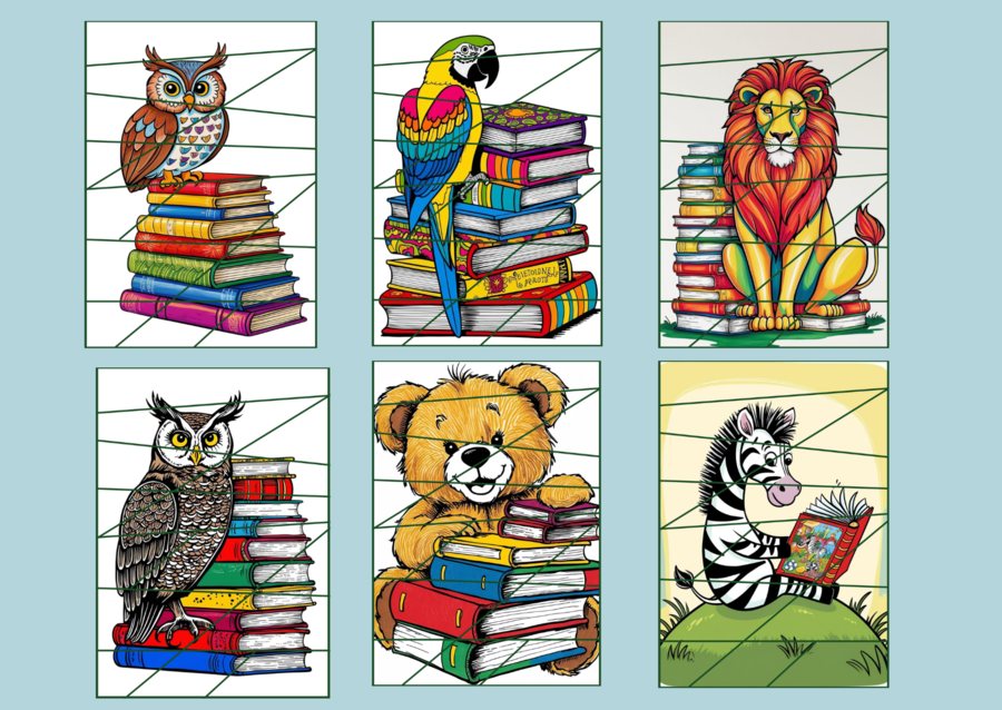 DZIEŃ KSIĄŻKI DLA DZIECI – puzzle – zwierzęta - biblioteka – przedszkole – świetlica – 23 wersje