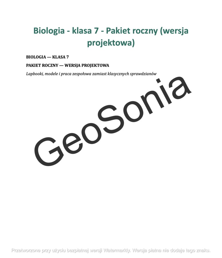 BIOLOGIA KLASA 7 – PAKIET ROCZNY (WERSJA PROJEKTOWA)