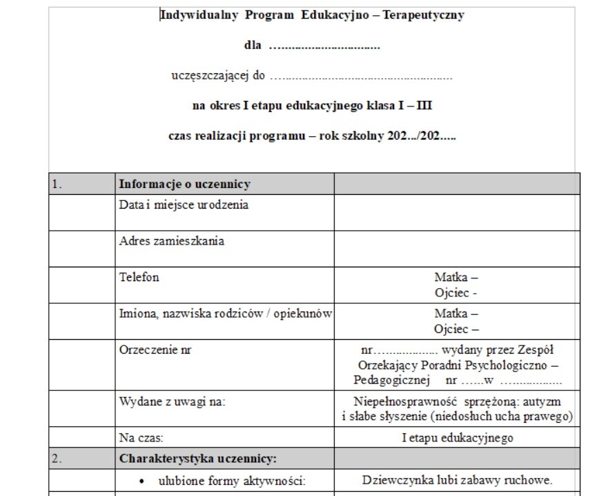 IPET+WOPFU niepełnosprawność słuchu (słabe słyszenie) wypełniony wzór