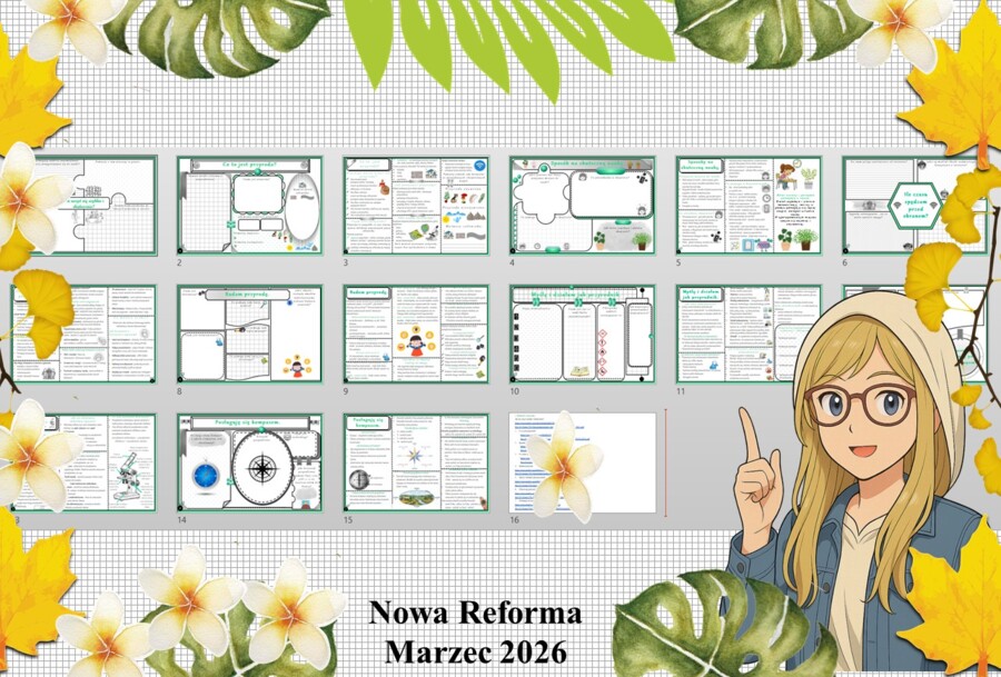 Średni - kompletny zestaw materiałów do jednego działu z przyrody: sketchnotka, karta pracy w pdf i prezentacja multimedialna w genial.ly do edycji. Przyroda 4. "Odkrywam przyrodę" - dostosowane do wydawnictwa Nowa Era.