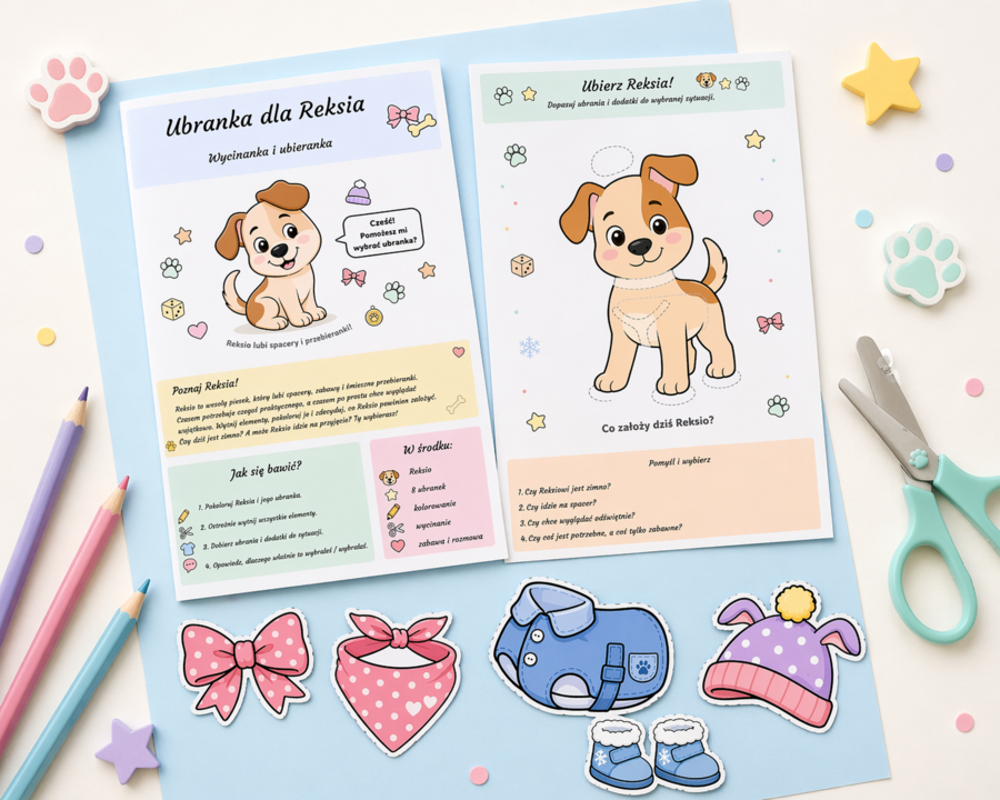Ubranka dla Reksia – wycinanka i ubieranka