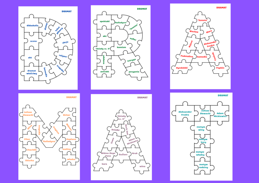 Puzzle - rodzaje literackie - DRAMAT - kl. 8 - powtórzenie