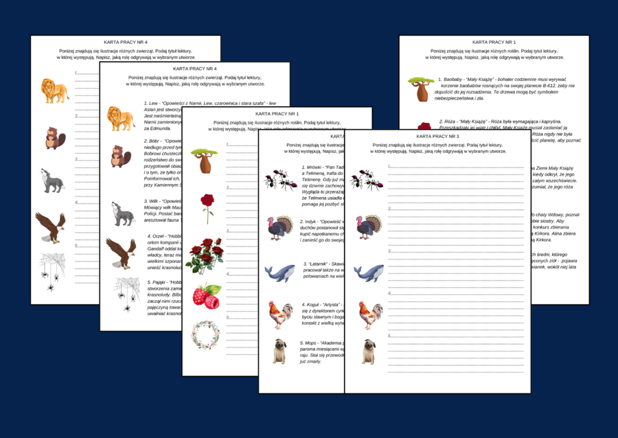 ZWIERZĘTA i ROŚLINY w lekturach z kl. 4-8 - LEKTURY - ikonki - powtórka - egzamin + ODPOWIEDZI - 6 str.