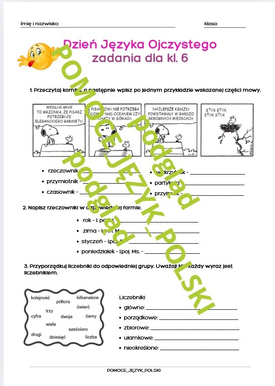 Dzień Języka Ojczystego - zadania dla kl. 6