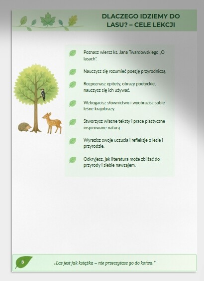 Scenariusz lekcji języka polskiego. "O lasach" ks. Jan Twardowski