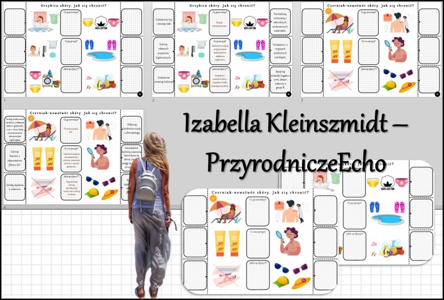 Notatka okienkowa/stacja zadaniowe/notatka/notatka graficzna/karta pracy/sketchnotka „Grzybica i czerniak”, „Higiena i choroby skóry” w pdf. Biologia 7 dział „Organizm człowieka. Skóra - powłoka organizmu”. Materiał wykonany na podstawie podręcznika z wy