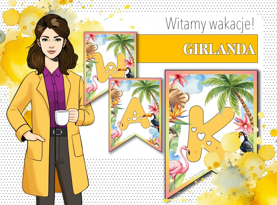 Girlanda / baner / proporczyk / napis / dekoracje / ścienna gazetka szkolna. WITAMY WAKACJE!
