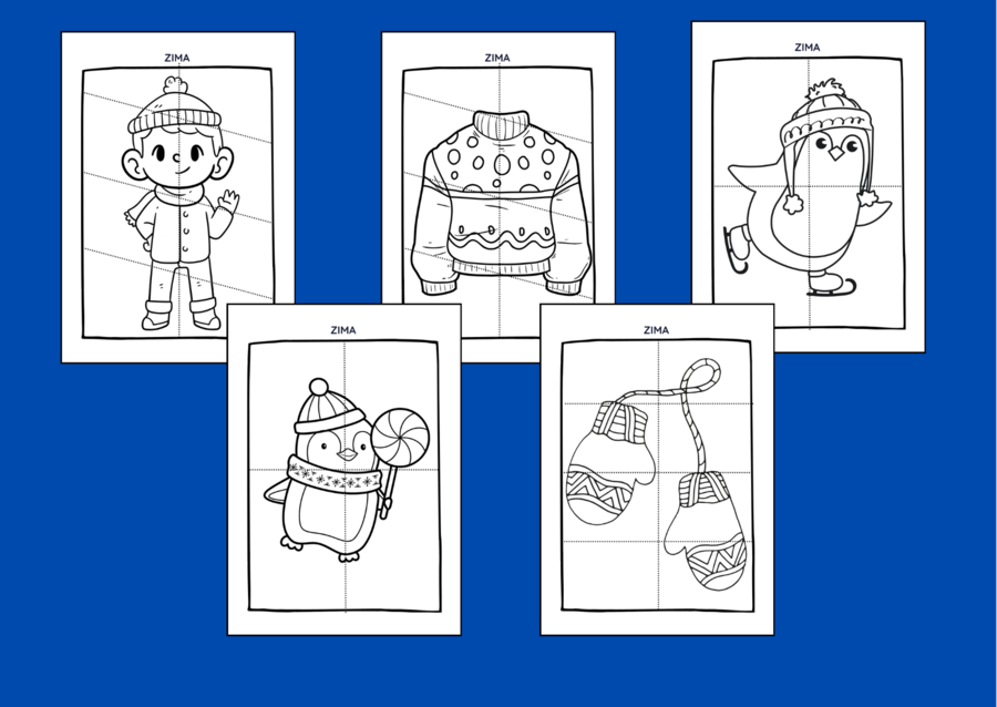 ZIMA - UKŁADANKA – układanki – puzzle – kolorowanka – 10 szt. - biblioteka – świetlica – przedszkole