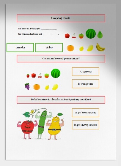Lewa, prawa. Karta pracy. Sprawdzian