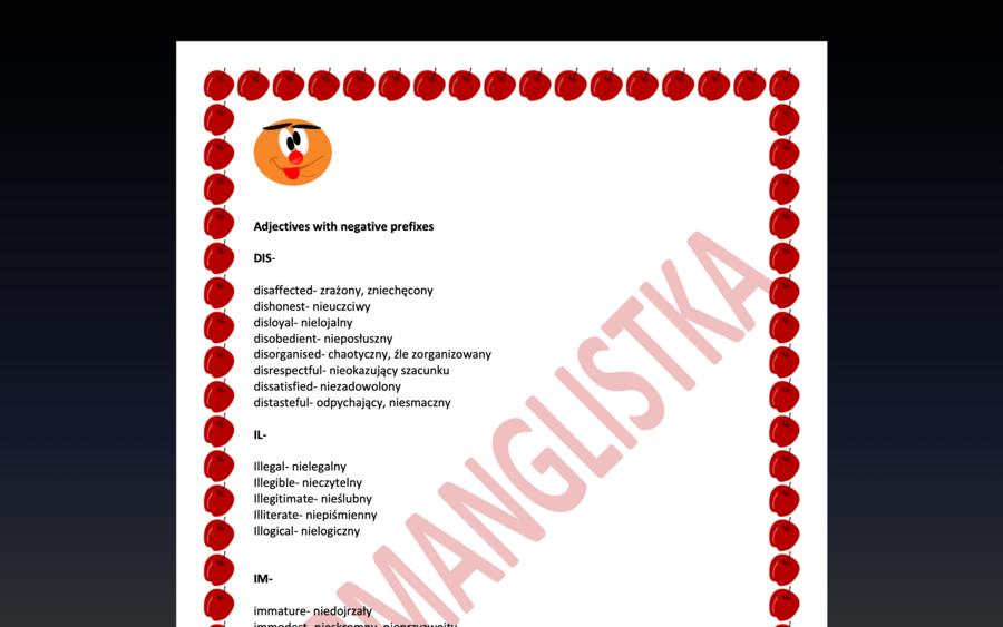 Przymiotniki z przedrostkami UN-, IN-, IL-, DIS-, IM-, IR ! Listy słówek z tłumaczeniem i ćwiczeniami