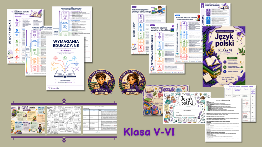 Scenariusz pierwszej lekcji języka polskiego w klasach V-VI  | wymagania edukacyjne| prezentacja| karty pracy