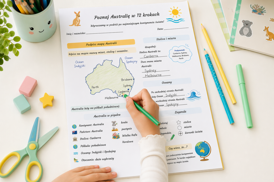 Karta pracy „Poznaj Australię w 12 krokach”