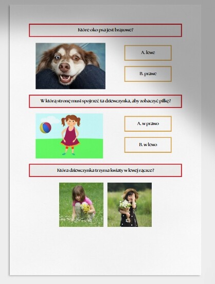 Lewa, prawa. Karta pracy. Sprawdzian