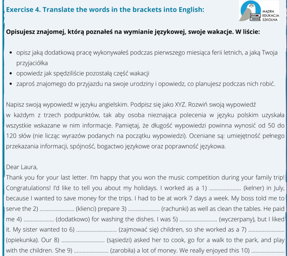 Egzamin ósmoklasisty z języka angielskiego- wypowiedź pisemna