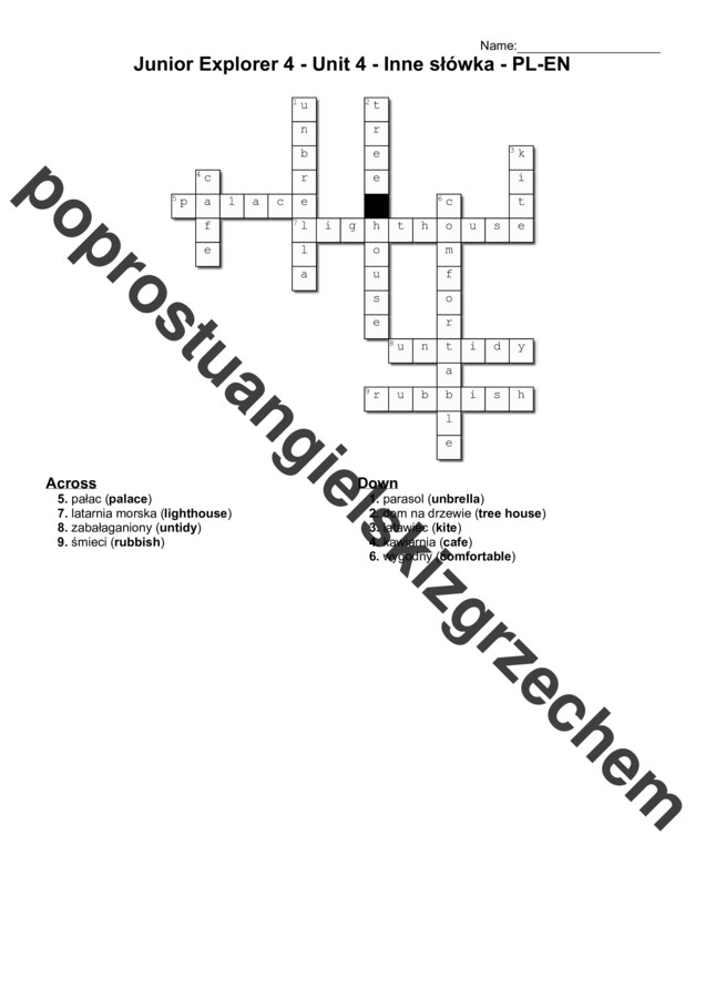 Junior Explorer 4 – Unit 4 – krzyżówki