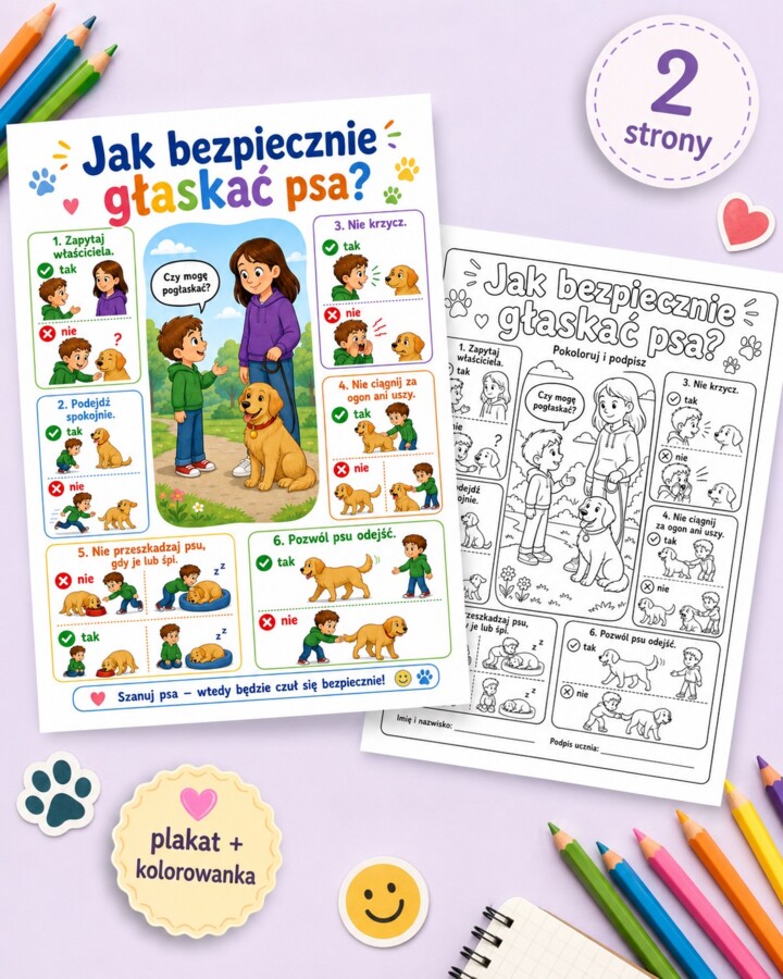 Plakat. Jak bezpiecznie głaskać psa?