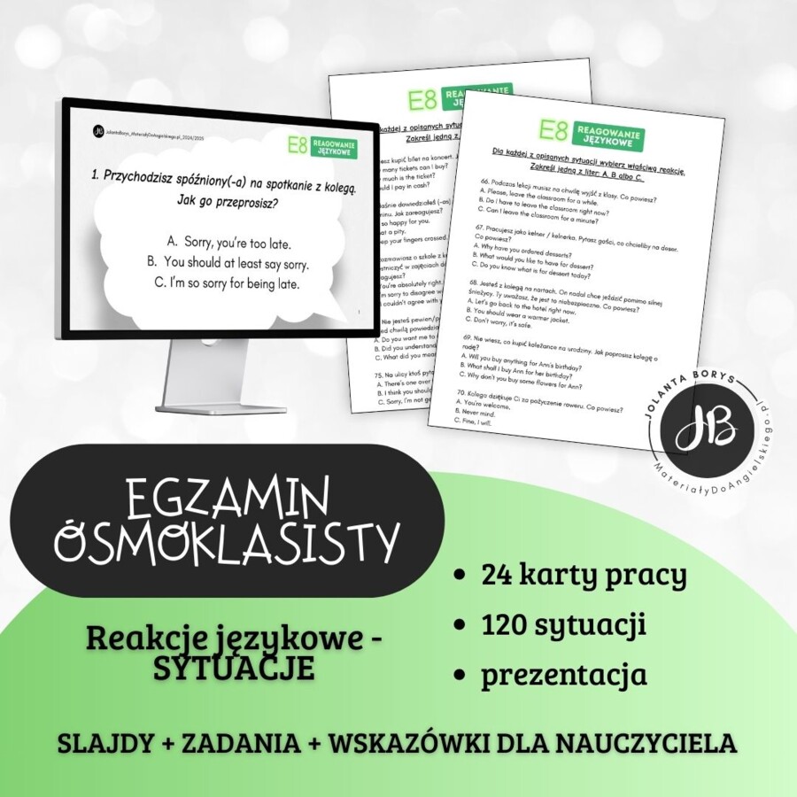 Egzamin Ósmoklasisty - Reakcje językowe - SYTUACJE - karty pracy - prezentacja
