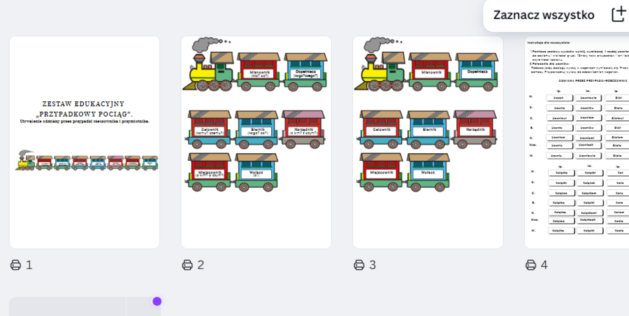 Przypadkowy pociąg- odmiana rzeczownika i przymiotnika przez przypadki.