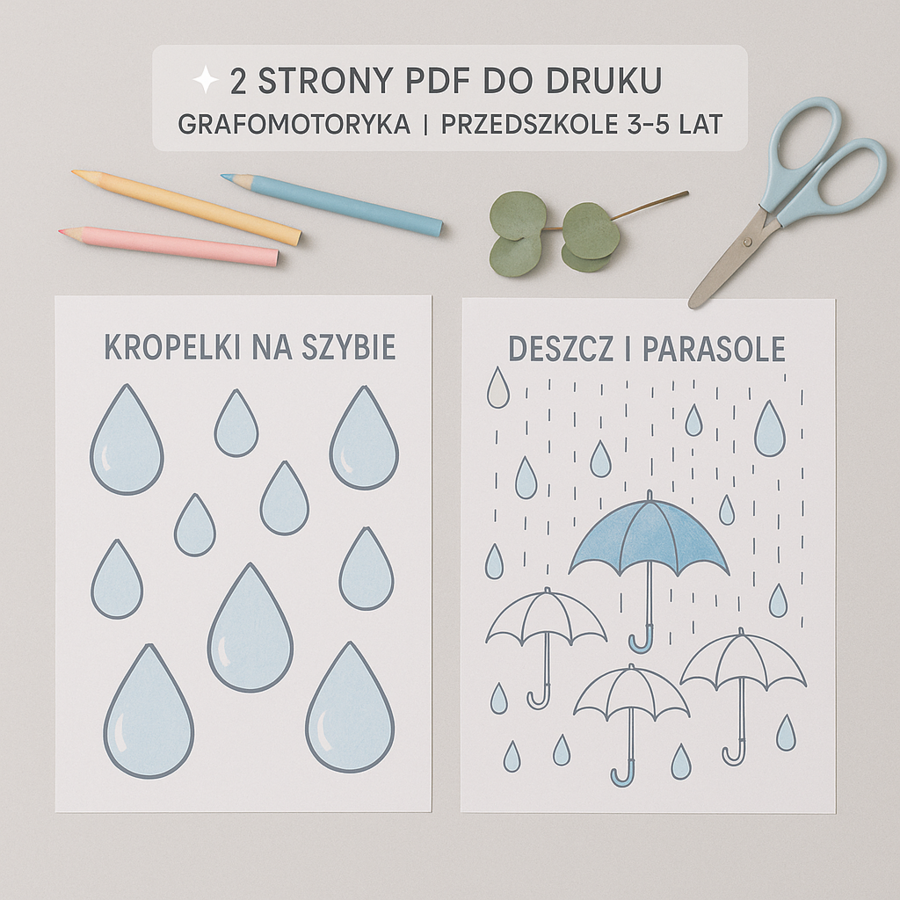 Kropelki na szybie – karta pracy do rysowania po śladzie