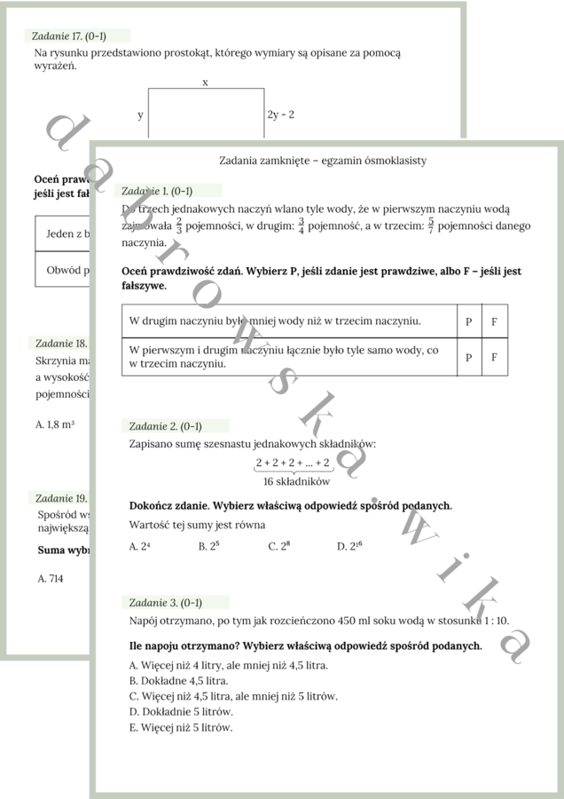Egzamin ósmoklasisty - zadania zamknięte