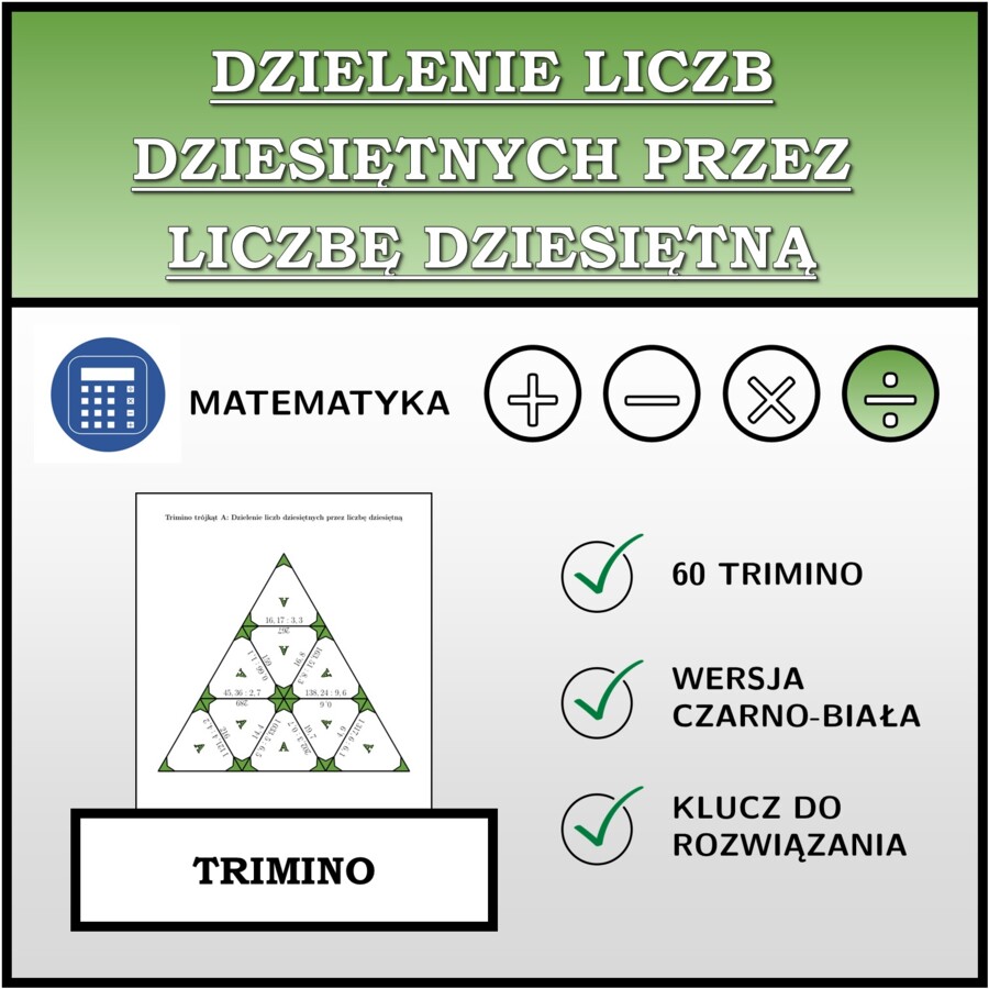 Trimino - Dzielenie liczb dziesiętnych przez liczbę dziesiętną | matematyka
