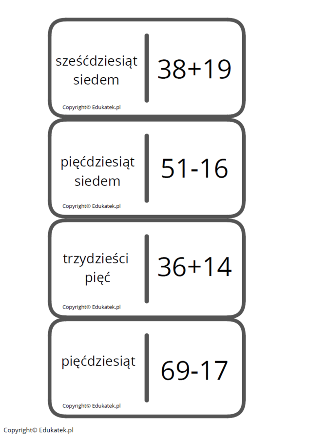 Domino – utrwalanie dodawania i odejmowania
