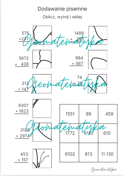 Dodawanie pisemne - karta pracy Motyl