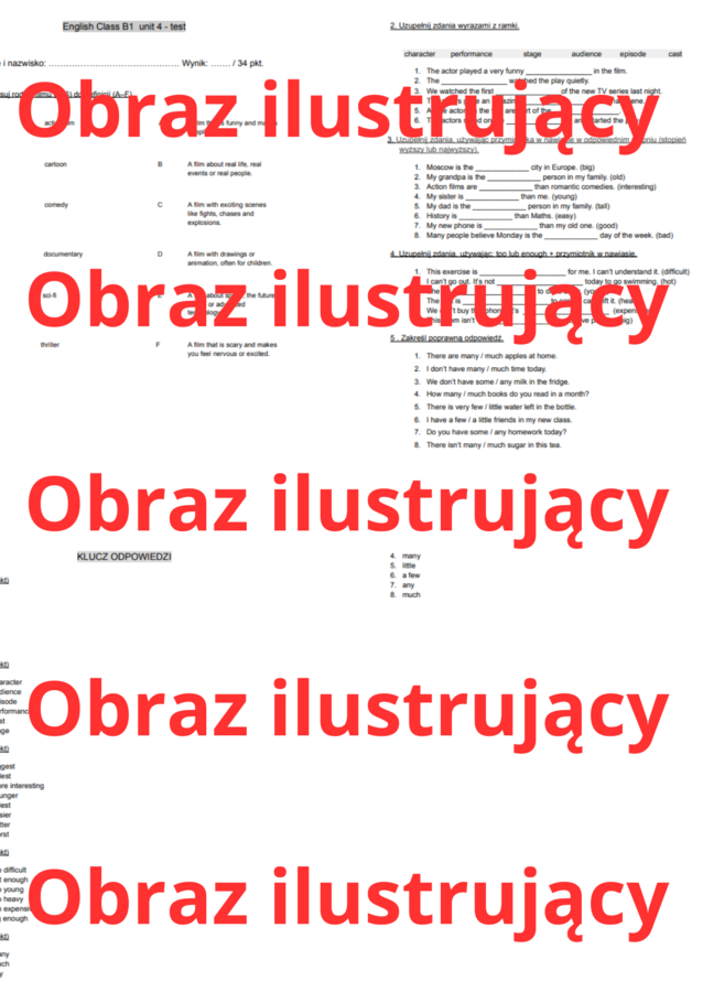 English Class B1 unit 4  test (sprawdzian / praca klasowa)