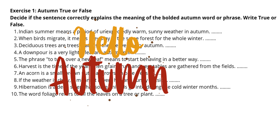 Autumn Vocabulary activities- zestaw 8 zadań na słownictwo