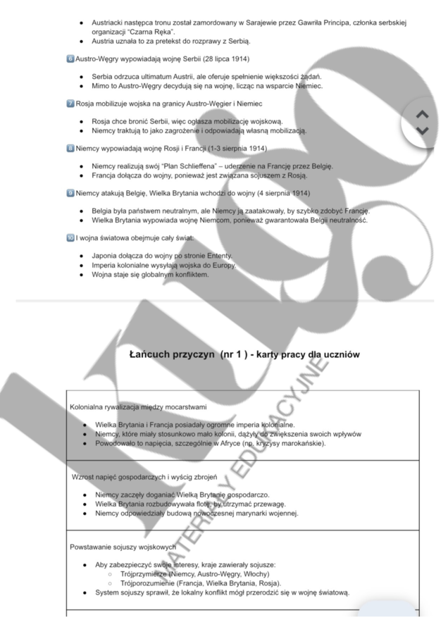 Droga do wojny - łańcuch przyczyn I Wojny Światowej