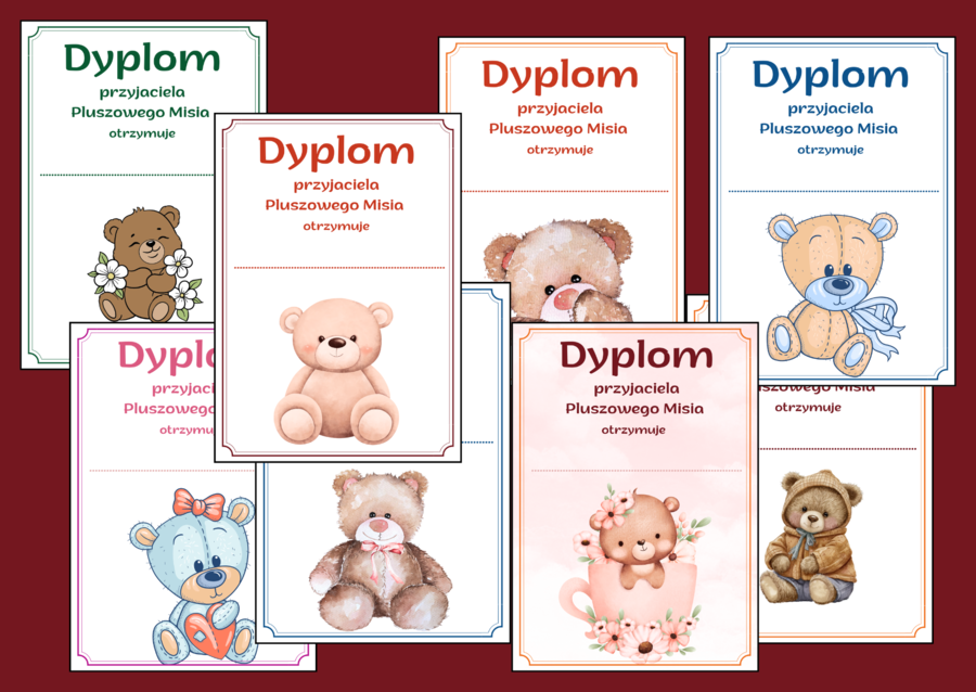 🐻🎈DZIEŃ PLUSZOWEGO MISIA – 23 sztuki - dyplomy - świetlica - biblioteka