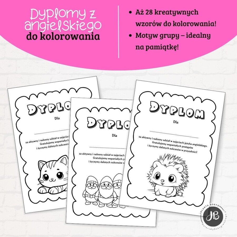 Dyplomy do kolorowania – na zakończenie zajęć z angielskiego