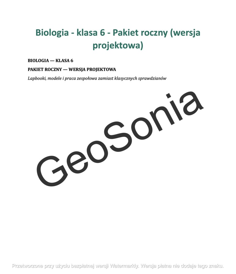 „Biologia – Klasa 6. Pakiet Roczny (Wersja Projektowa)”