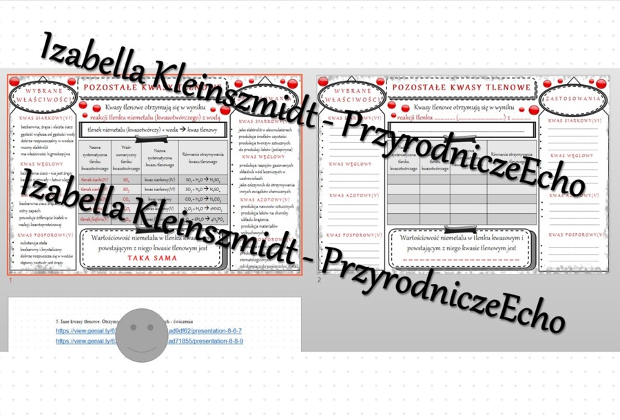 Minizestaw na temat „Inne kwasy tlenowe” – sketchnotka + karta pracy w power point + gratisowy link do prezentacji multimedialnej niekomercyjnej wykonanej w genial.ly do indywidualnego pobrania i użycia do celów niekomercyjnych. Chemia 7 lub 8, „Kwasy”