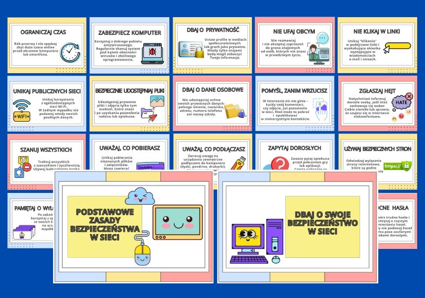 Podstawowe zasady bezpieczeństwa w sieci - gazetka do pracowni komputerowej, prezentacja
