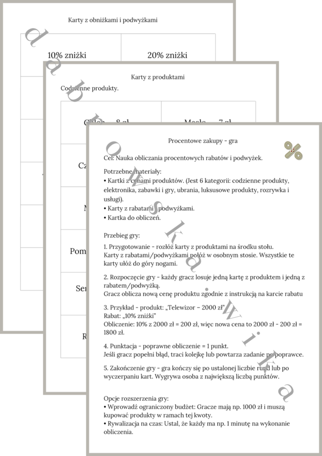 Procentowe zakupy - gra matematyczna