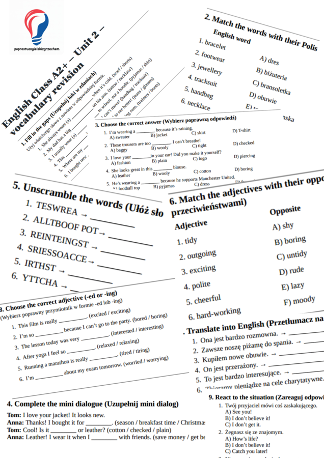 English Class A2+ – Unit 2 – vocabulary revision